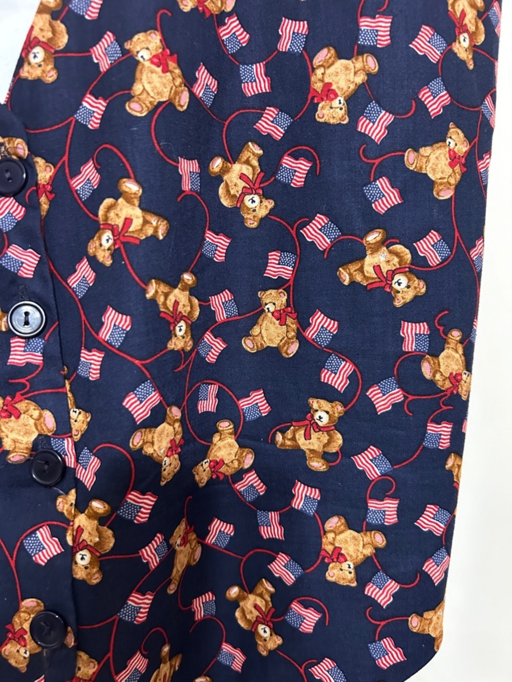 111 Main Teddy Bear American Flag Print Vest Vintage bundle w Tee Shirt and Pin - Picture 9 of 13
